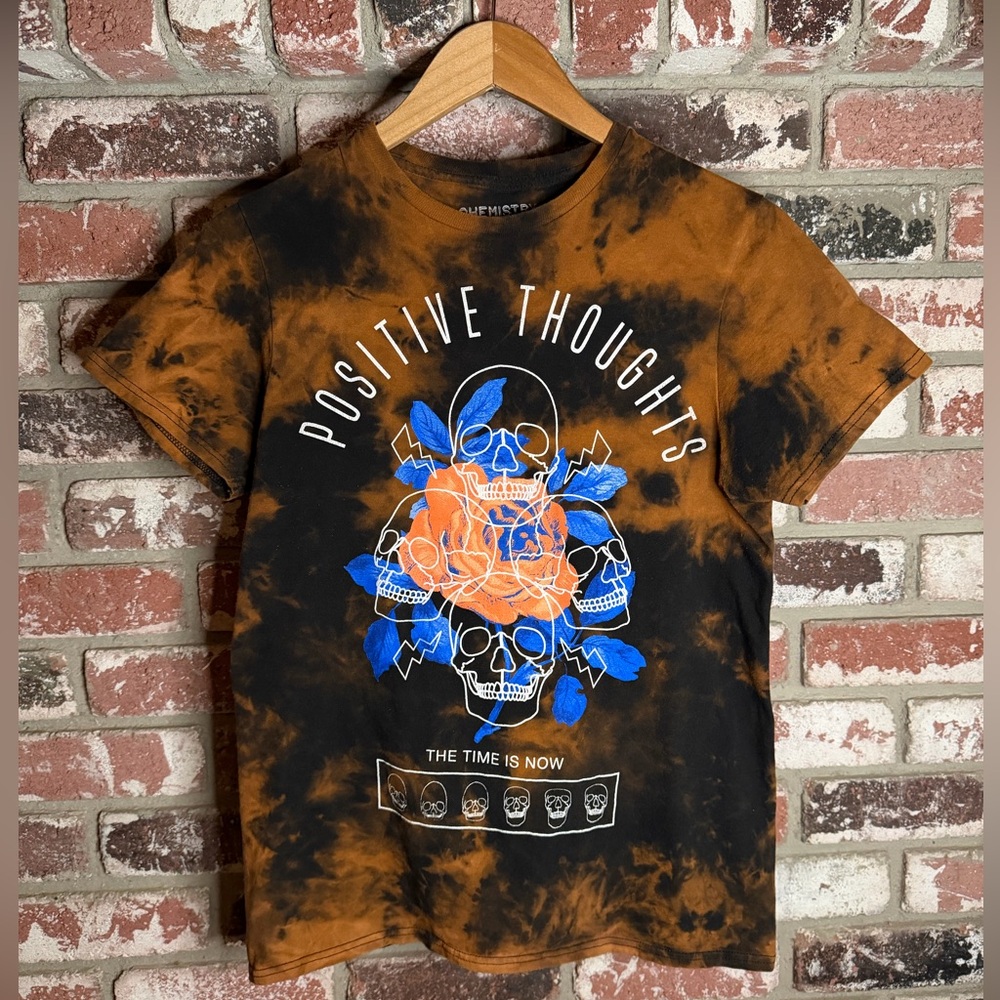 Positive Thoughts “The Time Is Now” Skull Rose Bleach Tiedye Men’s Tshirt